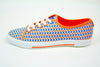Orange & Blue premium canvas ladies sneaker with hashtag pattern #SocialKick 